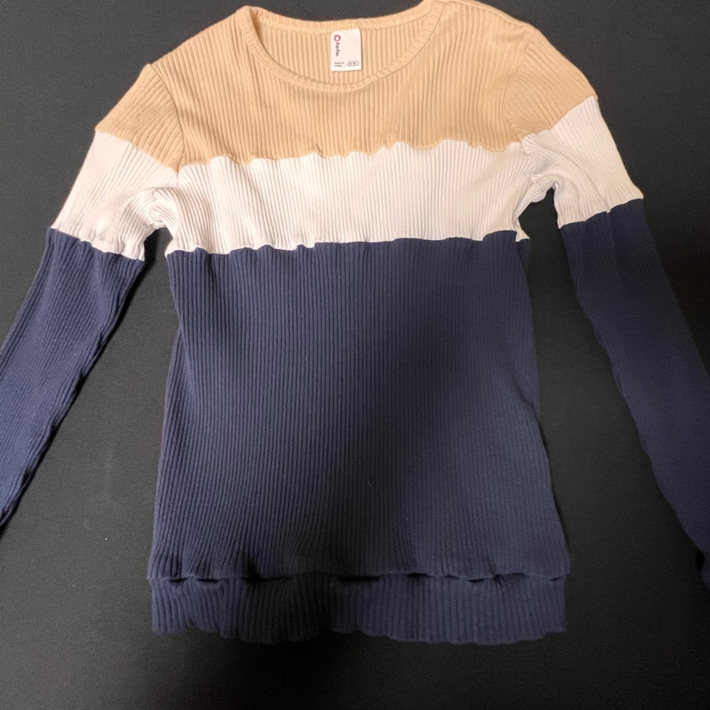 PAT PAT GIRLS COLORBLOCK RIBBED LONG SLEEVE TOP SIZE 8-9 YOUTH